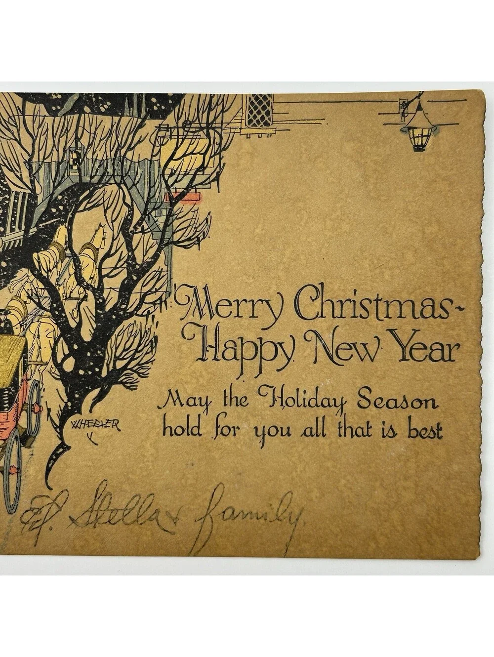 Vintage 1920s Buzza Co Minneapolis Christmas Greeting Card Wheeler Art Deco E-10